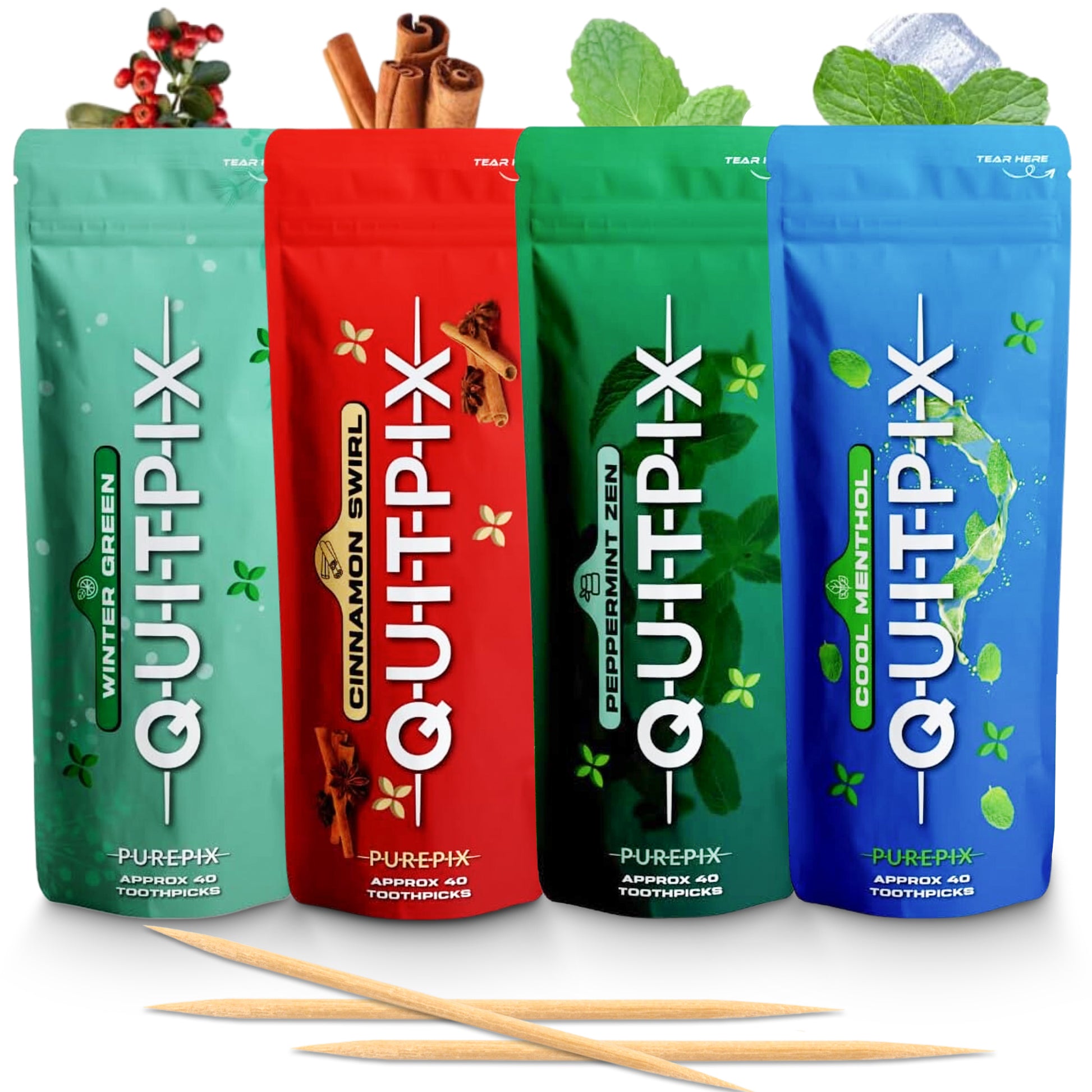 QuitPix to Help Quit Smoking Flavored Toothpicks - Nicotine Free Toothpicks - Kosher Variety Pack 40 Count Bag