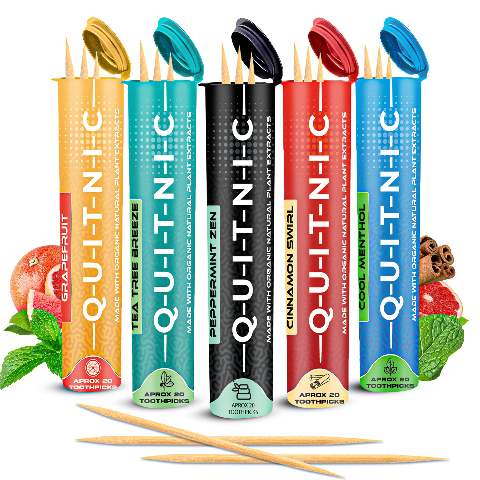 Quit-NIC Infused Flavored Toothpicks - Nicotine Free, Non-GMO Kosher Vegan Variety Pack, 20 Count Flavored Toothpicks for Adults to Help Quit Smoking and Quit-NIC