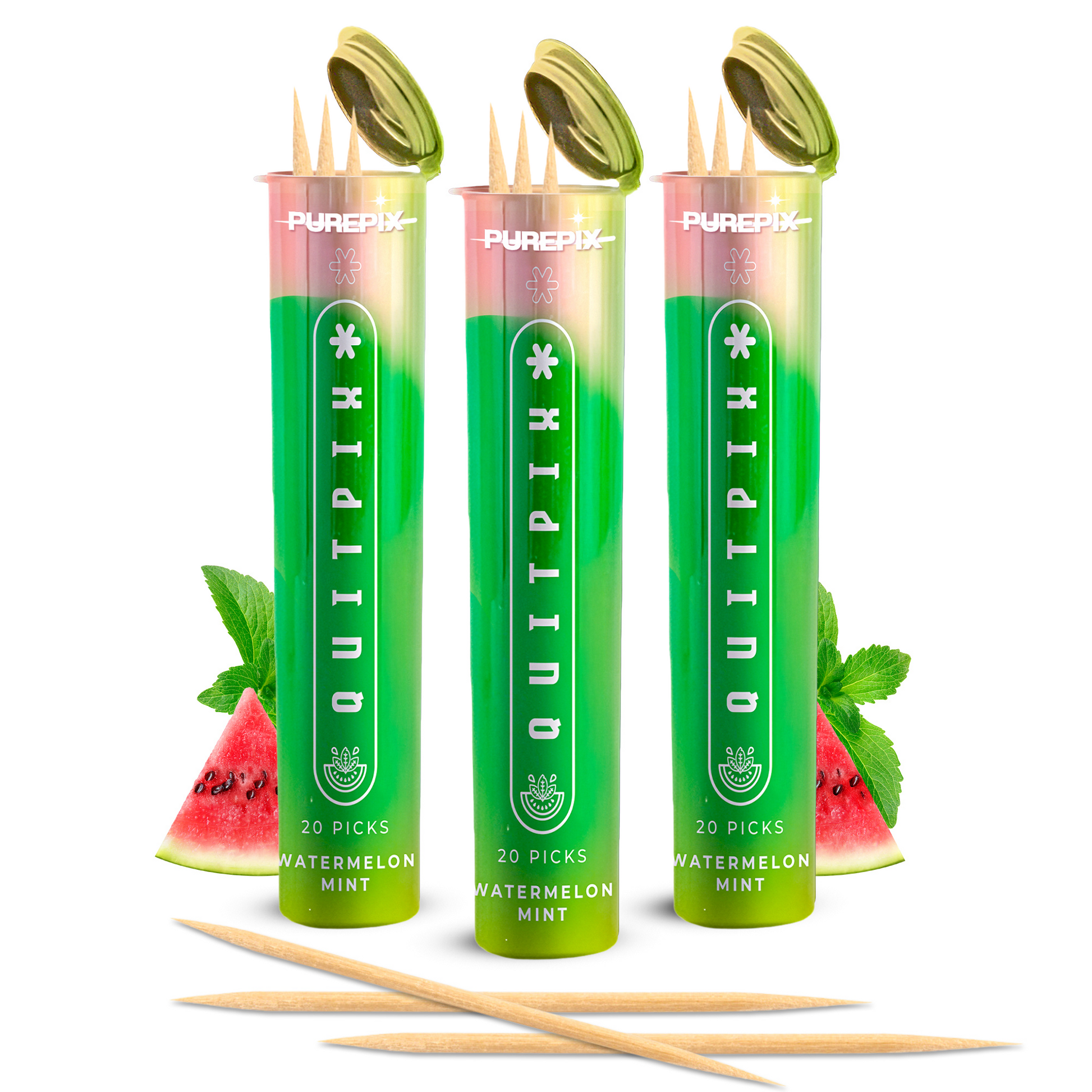 QuitPix Smoking Alternative – Watermelon Mint Toothpicks (3-Pack) | Nicotine-Free, Lobelia-Infused