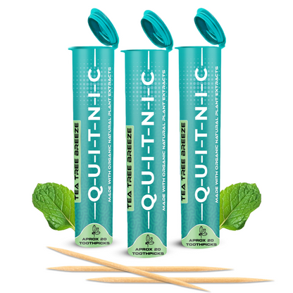 Quit-NIC Infused Flavored Toothpicks to Help Quit Smoking - Nicotine Free (Tea Tree Breeze 3 Pack)