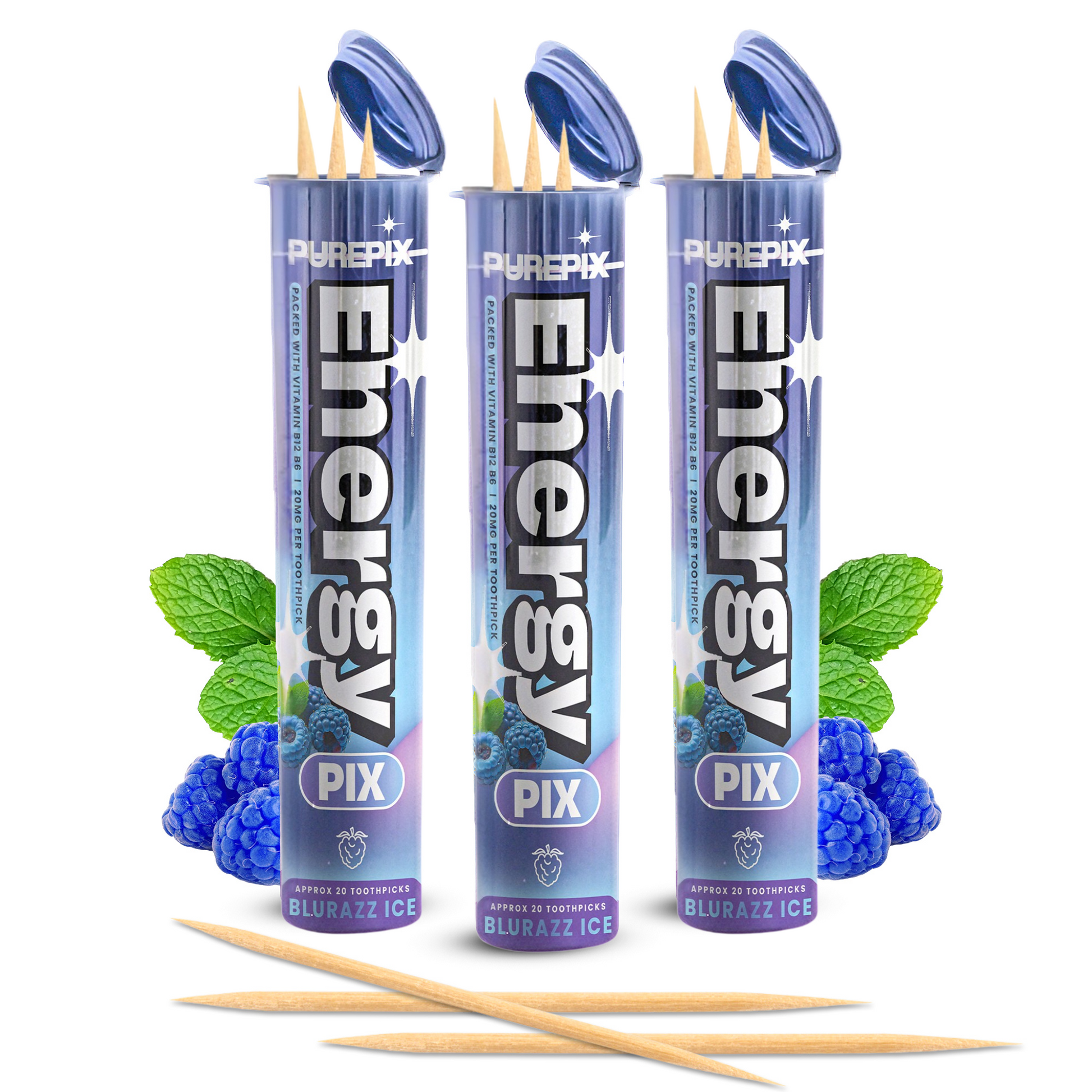 EnergyPix - Caffeine Flavored Toothpicks with L-Theanine, B12 for Focus & Energy - Sugar-Free Alternative to Energy Mints & Gum - 20 Count, Kosher