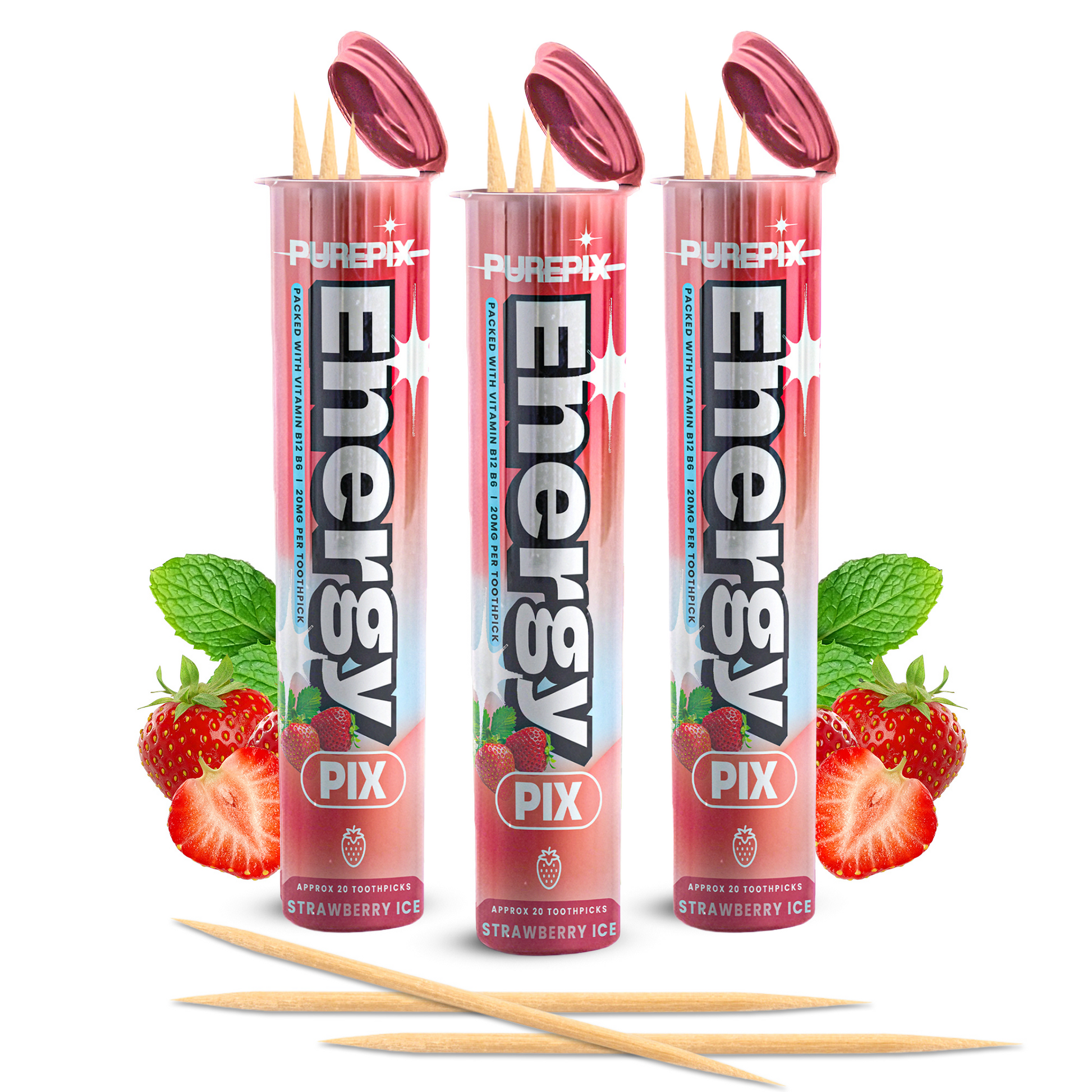 EnergyPix - Caffeine Flavored Toothpicks with L-Theanine, B12 for Focus & Energy - Sugar-Free Alternative to Energy Mints & Gum - 20 Count, Kosher