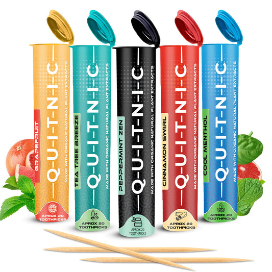 Quit-NIC Infused Flavored Toothpicks to Help Quit Smoking - Nicotine Free - Non-GMO, Kosher Vegan Variety Pack, 20 Count (Pack of 5)