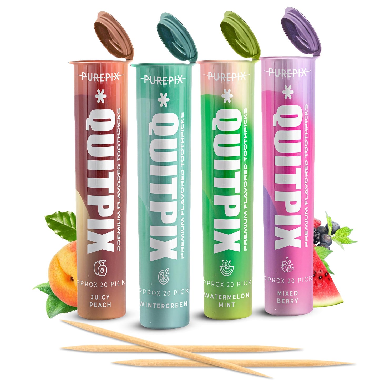 QuitPix to Help Quit Smoking Extra Thick Boosting Flavored Toothpicks with Lobelia - Aromatherapy - Oral Fixation - Nicotine Free Toothpicks - 5 Flavors Kosher Variety Pack