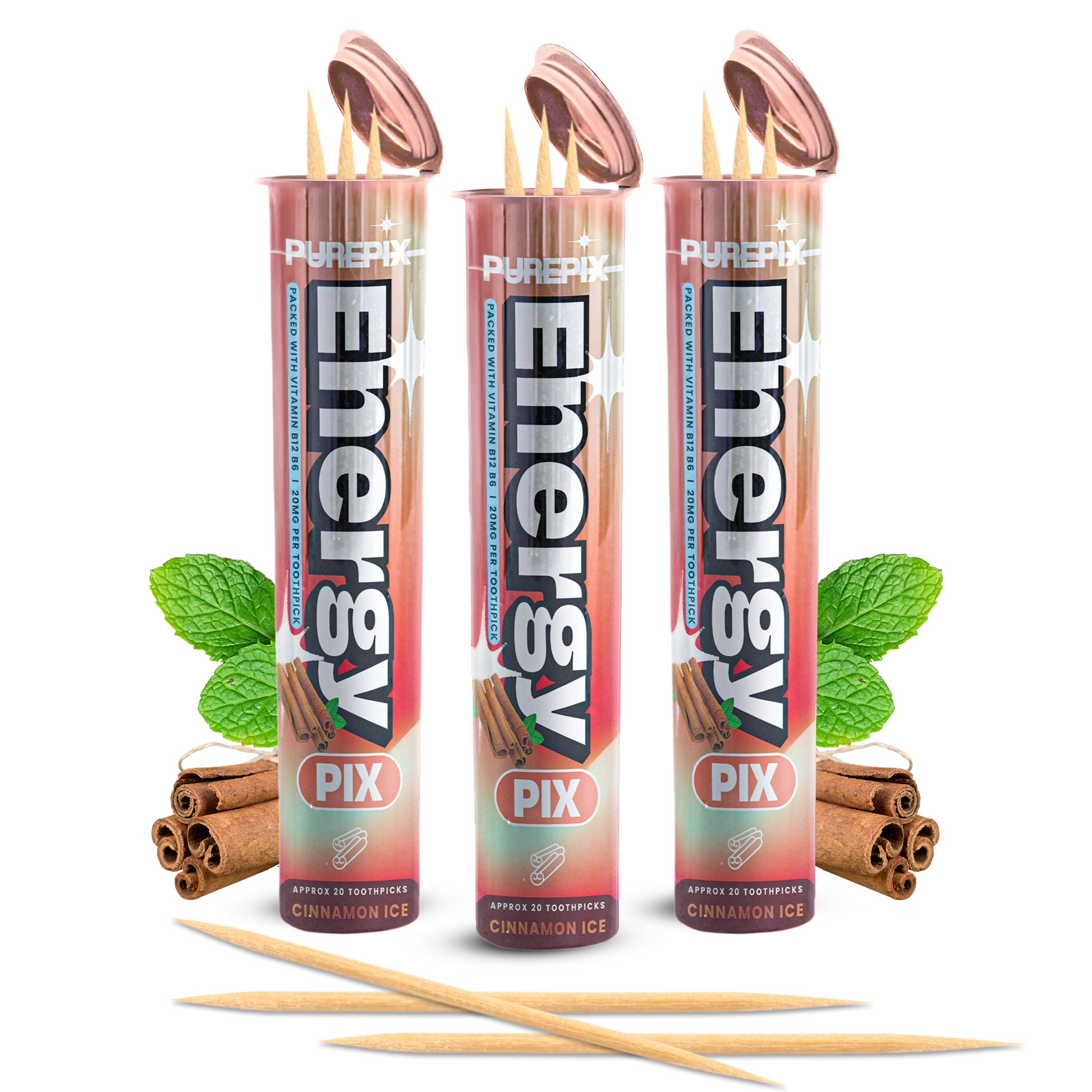 EnergyPix - Caffeine Flavored Toothpicks with L-Theanine, B12 for Focus & Energy - Sugar-Free Alternative to Energy Mints & Gum - 20 Count, Kosher