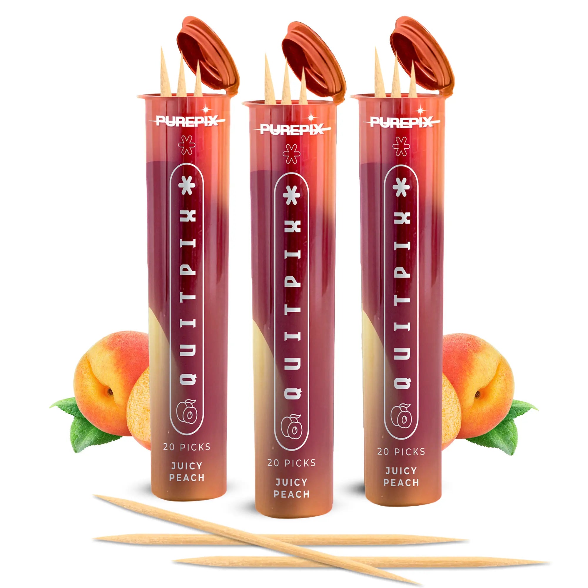 PurePix QuitPix Juicy Peach Flavored Toothpicks – Nicotine-Free & Sweetly Smooth (3-Pack) PurePix Brands