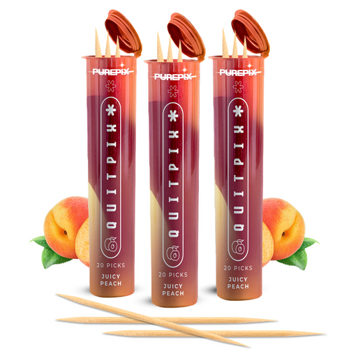 PurePix QuitPix Juicy Peach Flavored Toothpicks – Nicotine-Free & Sweetly Smooth (3-Pack)