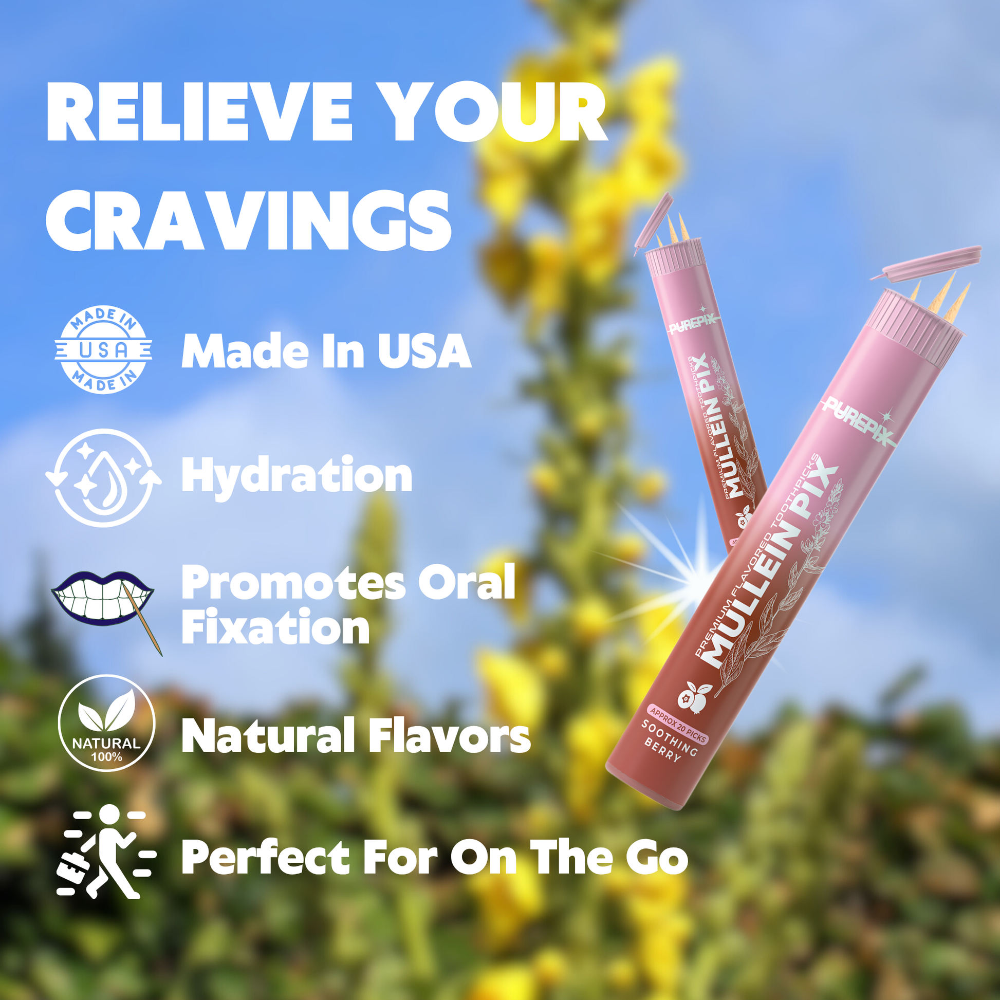 Mullein Pix, Extra Thick Boosting Flavored Toothpicks with Mullein Leaf – Natural Smoking Alternative – Lung Cleanse Support – Nicotine Free