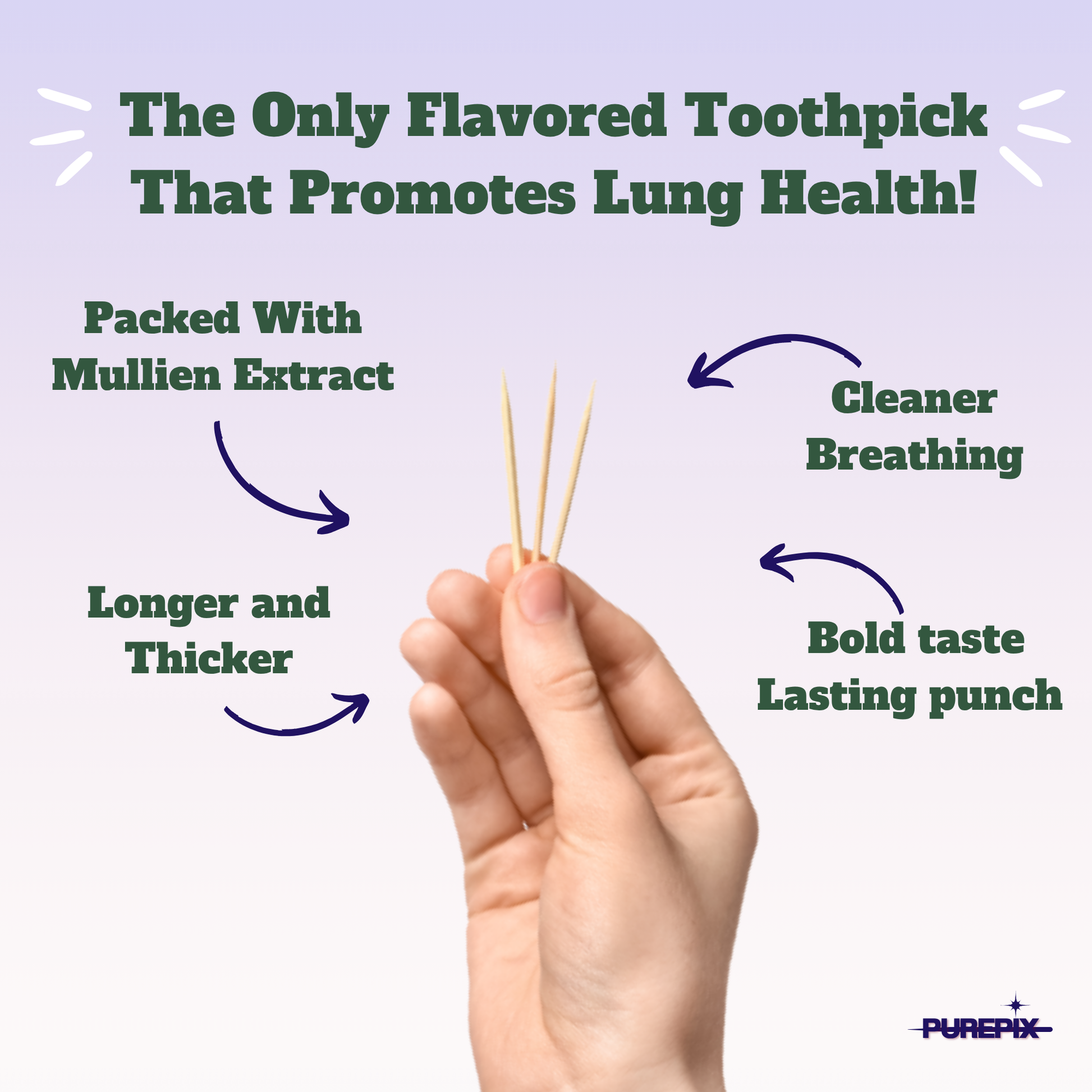 Mullein Pix, Extra Thick Boosting Flavored Toothpicks with Mullein Leaf – Natural Smoking Alternative – Lung Cleanse Support – Nicotine Free