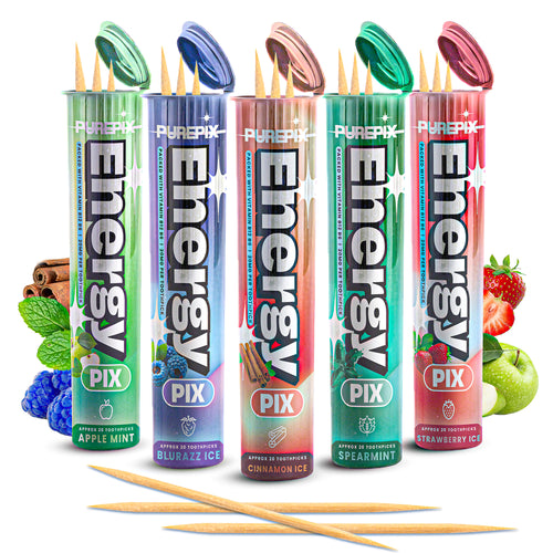 EnergyPix - Caffeine Flavored Toothpicks with L-Theanine, B12 for Focus & Energy - Sugar-Free Alternative to Energy Mints & Gum - 20 Count, Kosher