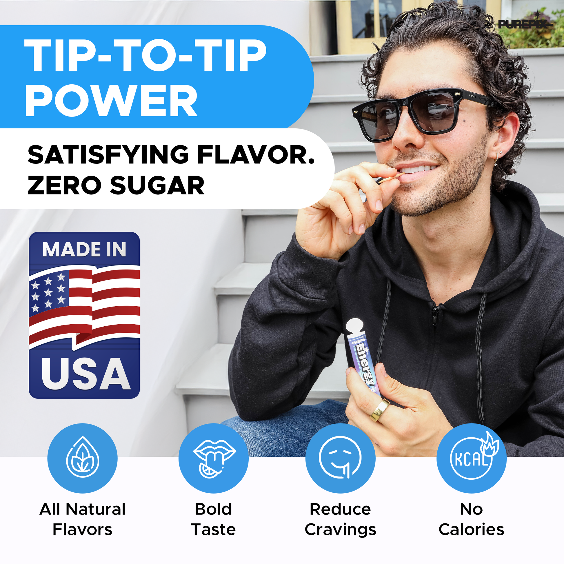 EnergyPix - Caffeine Flavored Toothpicks with L-Theanine, B12 for Focus & Energy - Sugar-Free Alternative to Energy Mints & Gum - 20 Count, Kosher