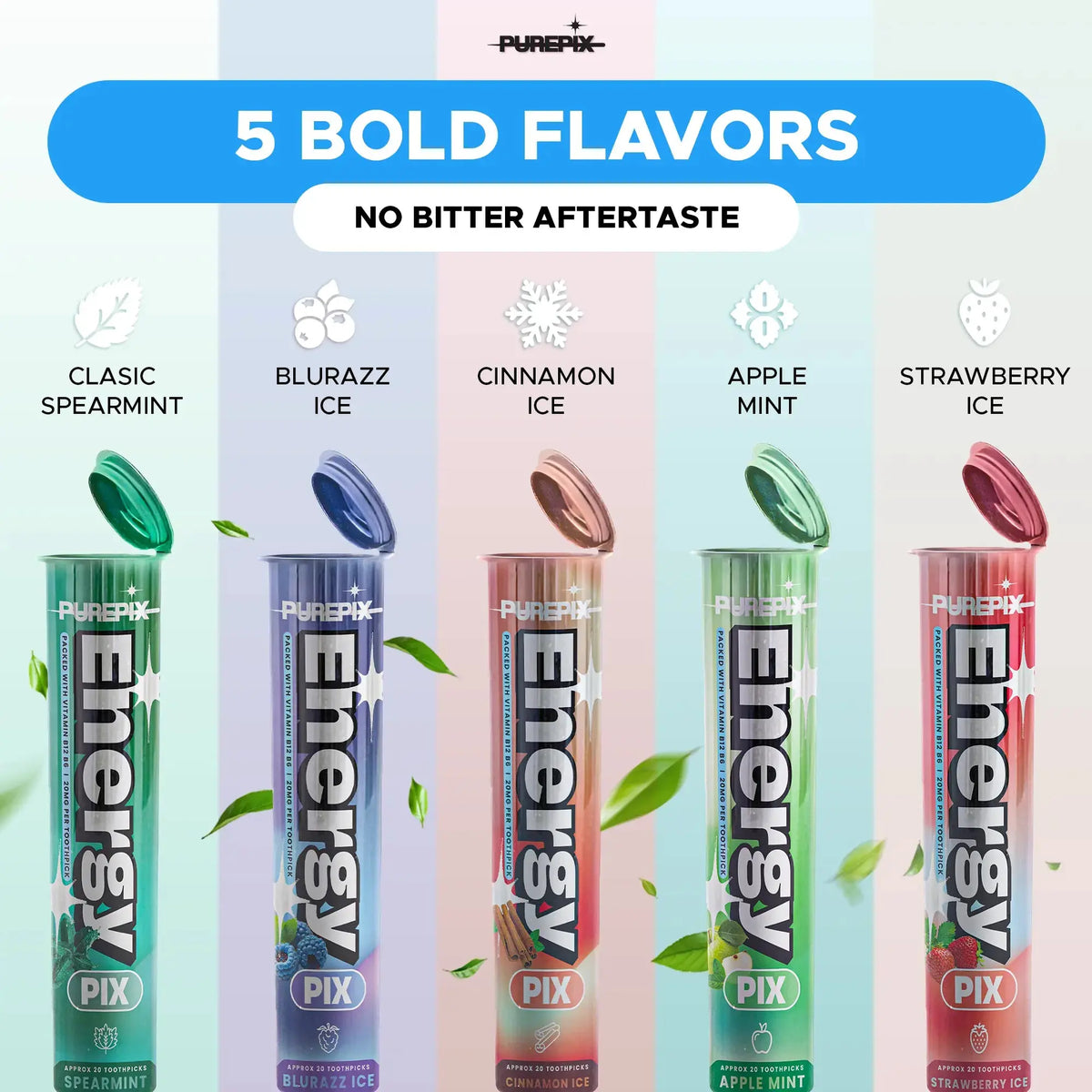 EnergyPix 5 Flavors Variety Pack | Premium Flavored Toothpick