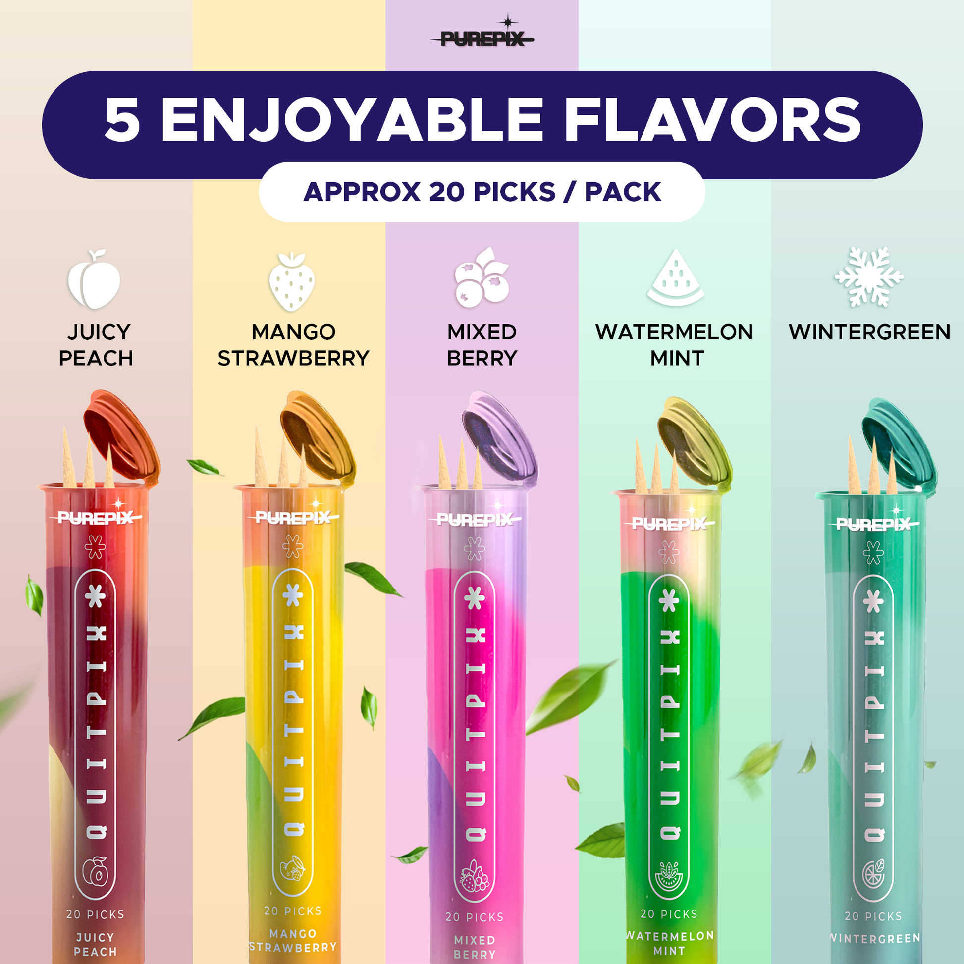 QuitPix to Help Quit Smoking Flavored Toothpicks with NAC & L-Theanine  -  Nicotine Free Toothpicks - Kosher