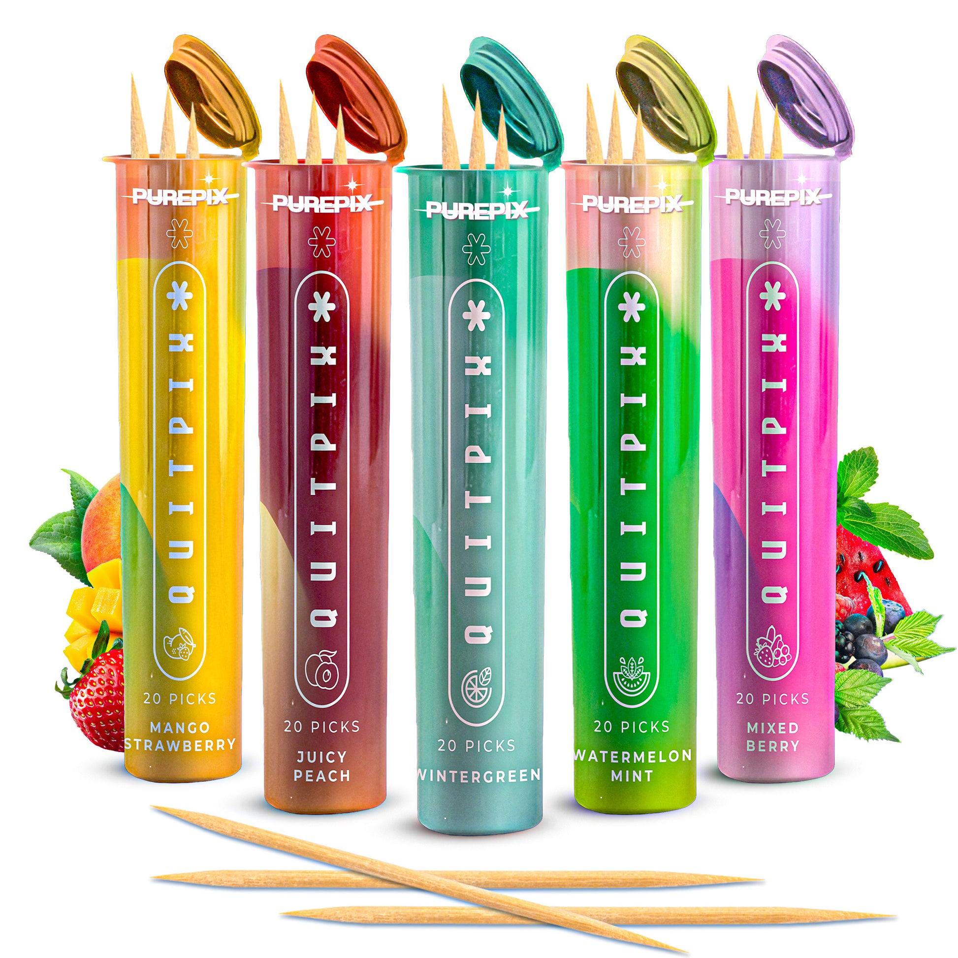 QuitPix to Help Quit Smoking Flavored Toothpicks with Lobelia -  Nicotine Free Toothpicks - Kosher