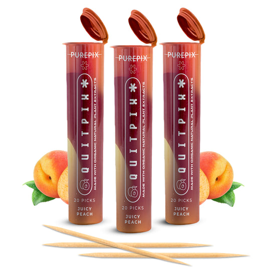 QuitPix to Help Quit Smoking Extra Thick Flavored Toothpicks with Lobelia Nicotine Free Toothpicks (Juicy Peach 3 Pack)