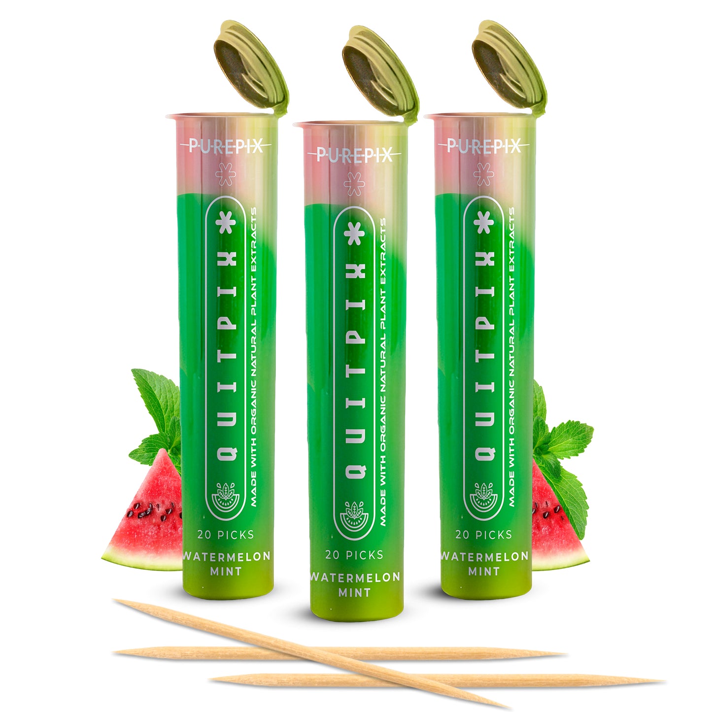 QuitPix to Help Quit Smoking Extra Thick Flavored Toothpicks with Lobelia Nicotine Free Toothpicks (Watermelon Mint 3 Pack)