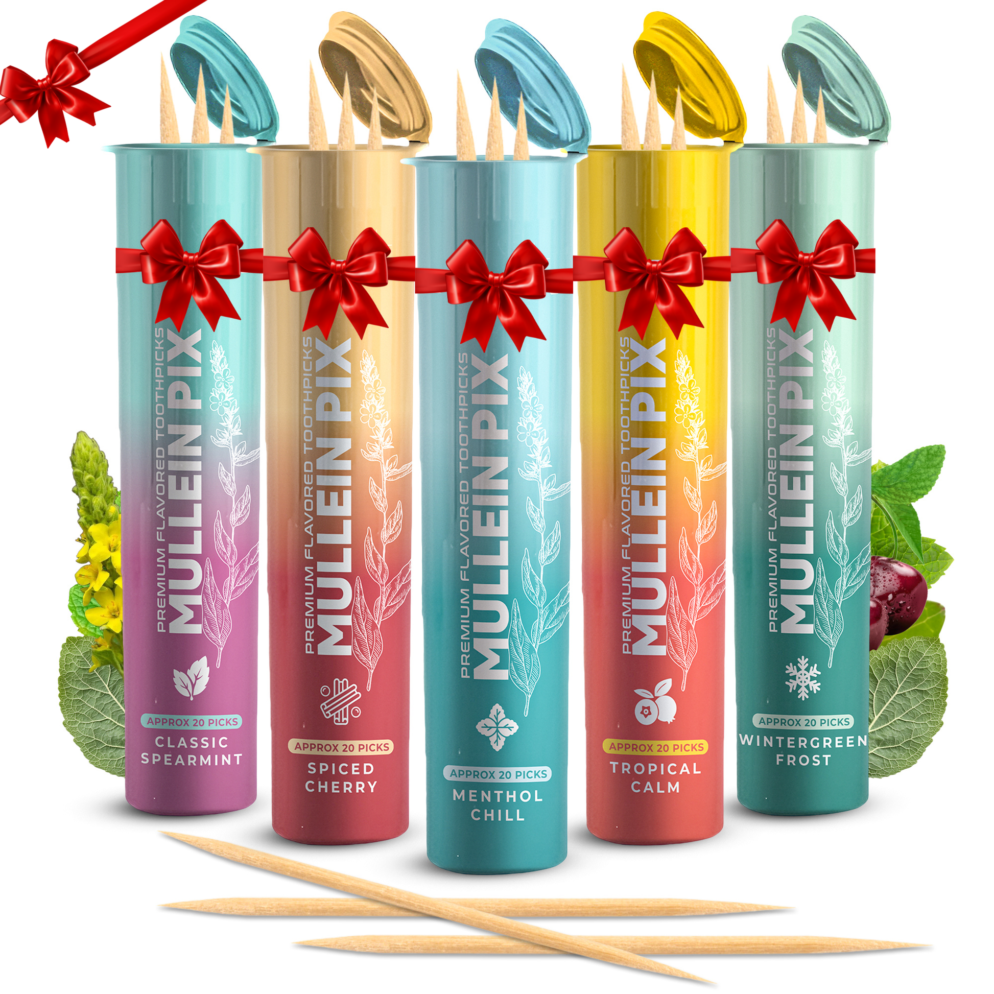 PurePix MulleinPix Nic-Free Mullein-Infused Toothpicks – 5-Flavor Pack