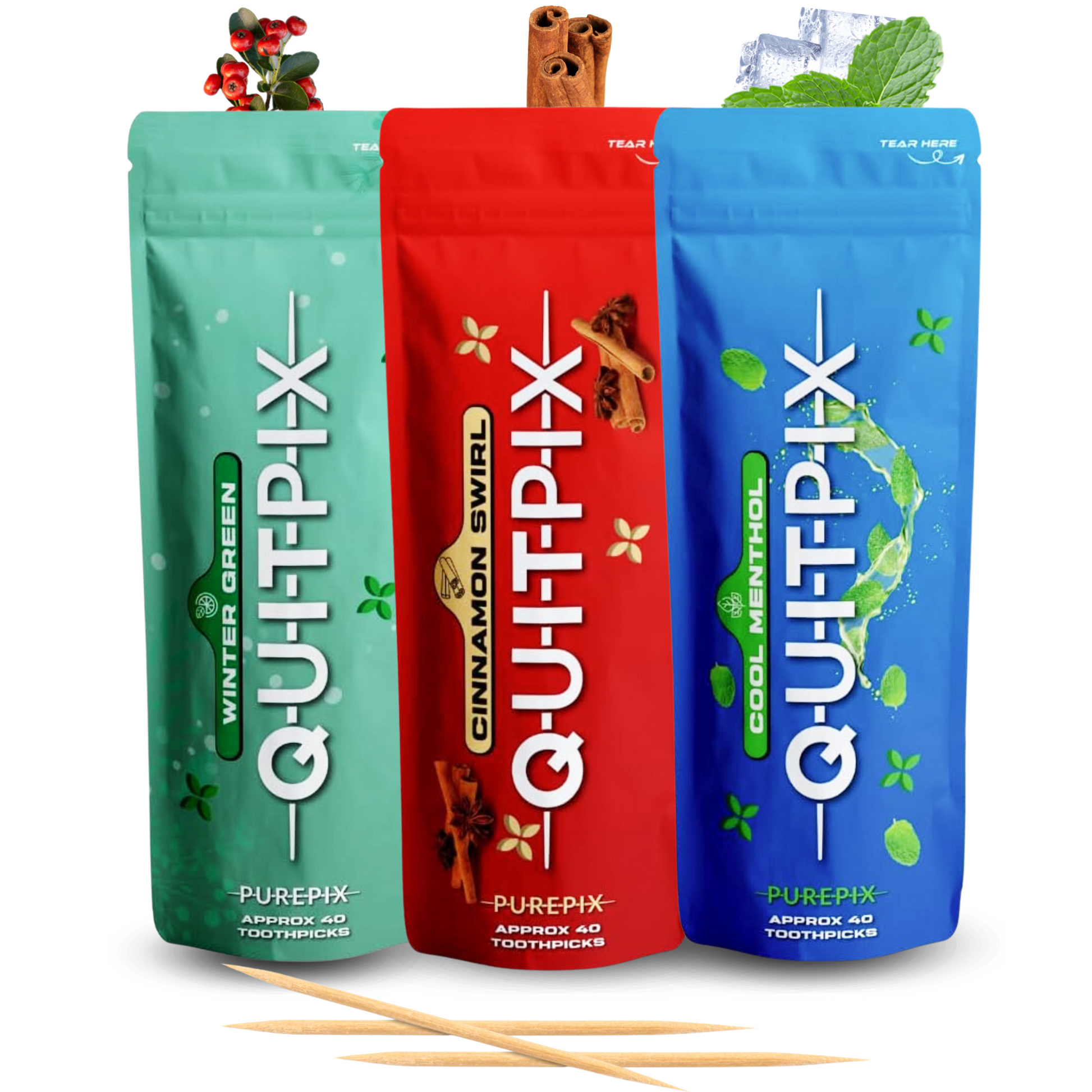 QuitPix to Help Quit Smoking Flavored Toothpicks - Nicotine Free Toothpicks - Kosher Variety Pack 40 Count Bag