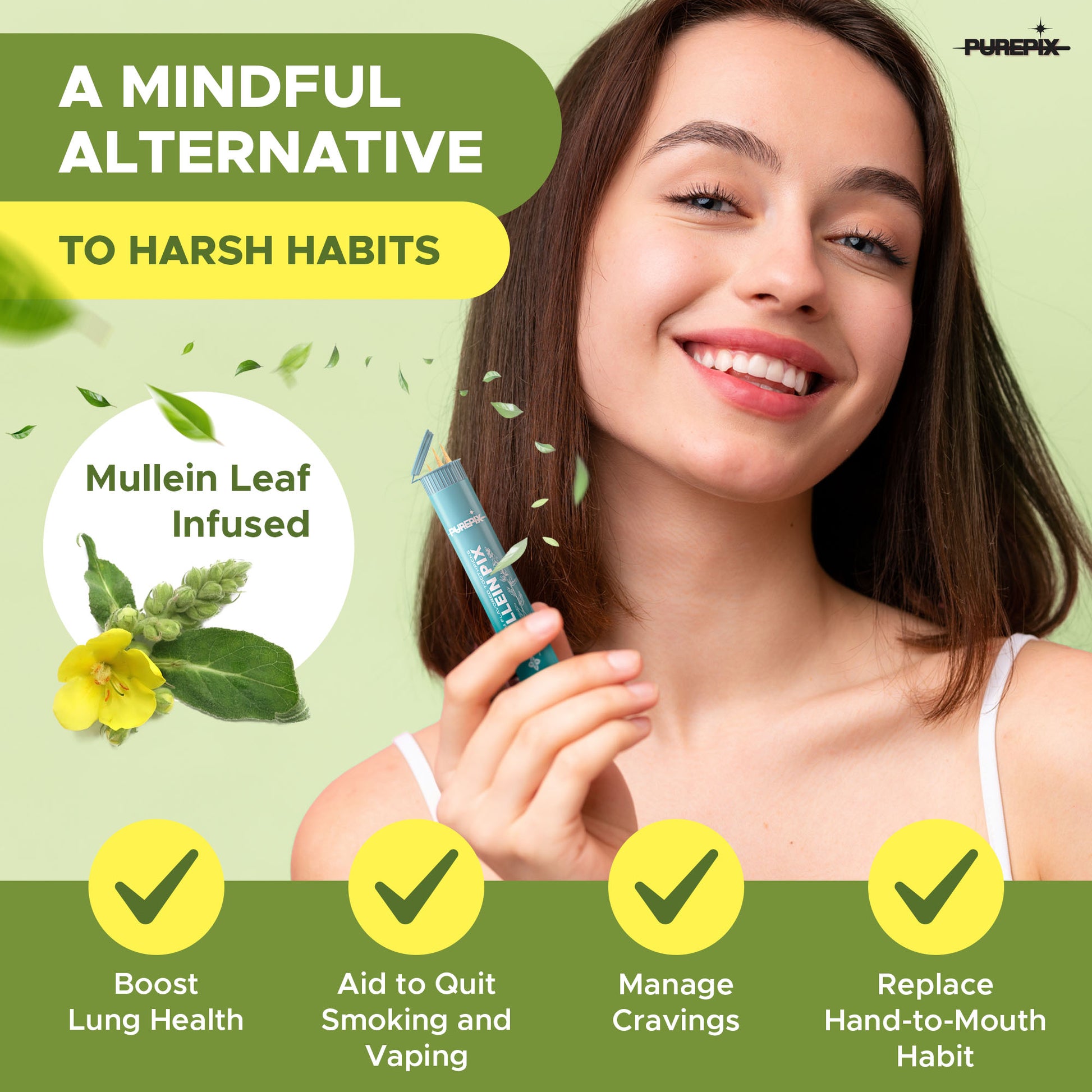 Mullein Pix, Extra Thick Boosting Flavored Toothpicks with Mullein Leaf – Natural Smoking Alternative – Lung Cleanse Support – Nicotine Free