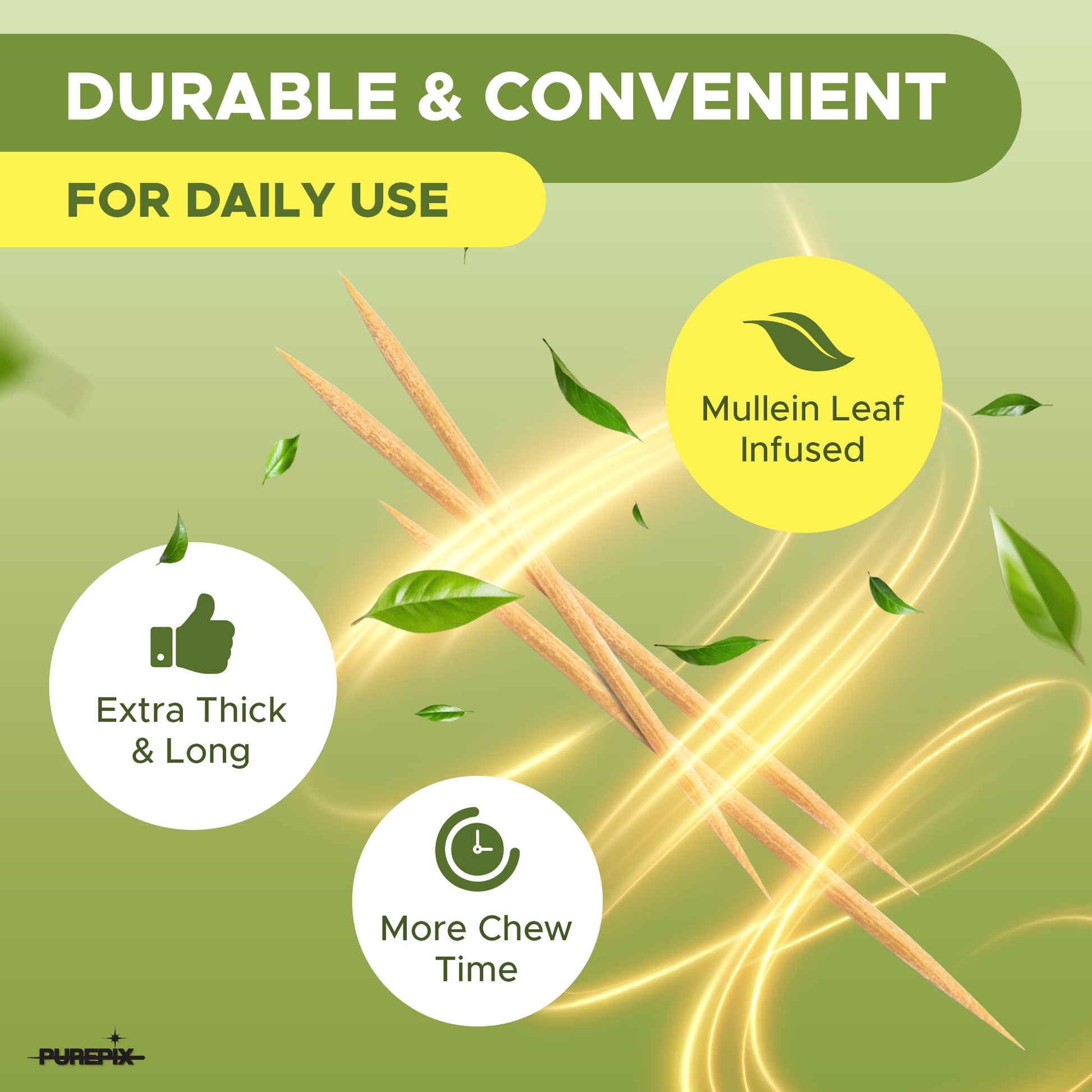 Mullein Pix, Extra Thick Boosting Flavored Toothpicks with Mullein Leaf – Natural Smoking Alternative – Lung Cleanse Support – Nicotine Free