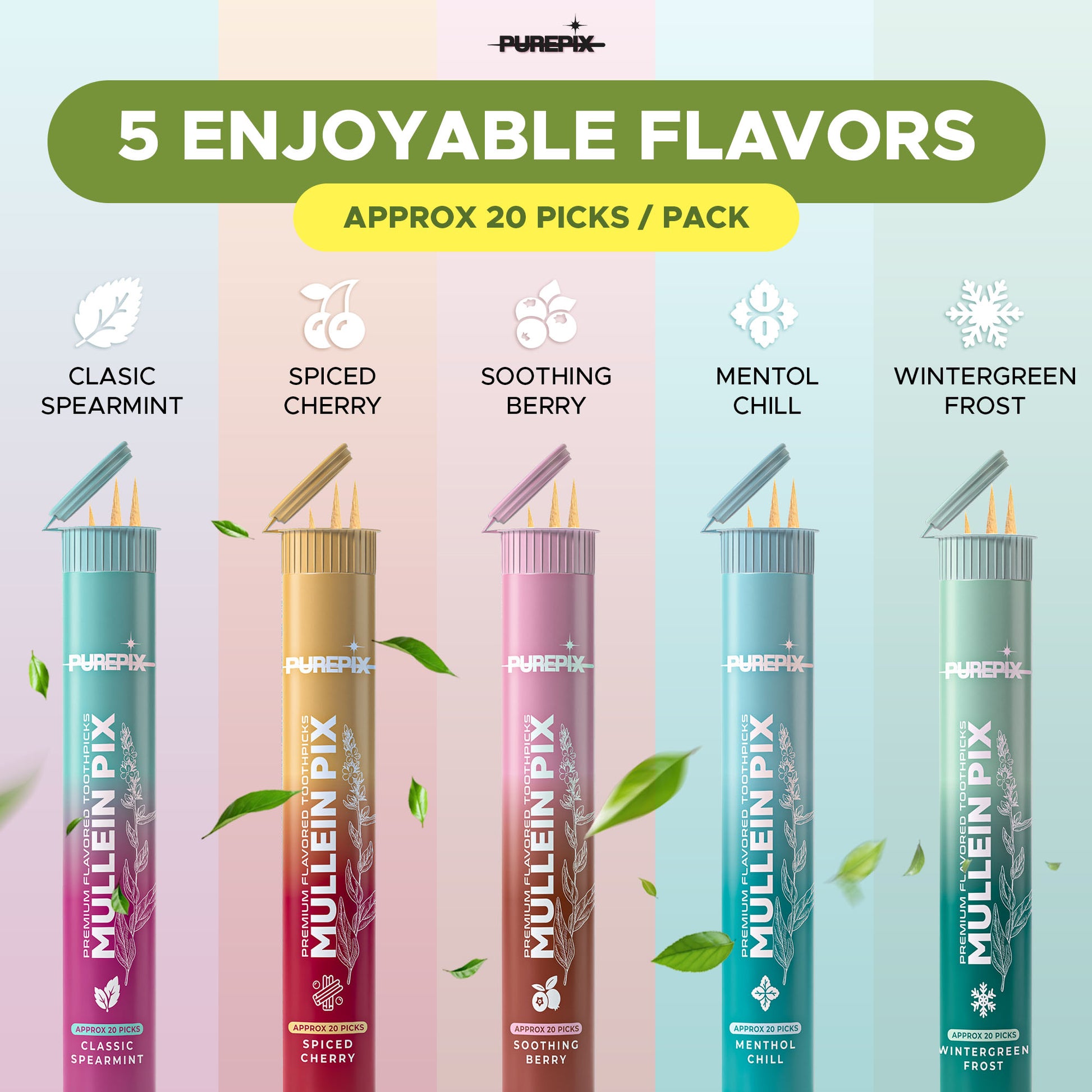 Mullein Pix, Extra Thick Boosting Flavored Toothpicks with Mullein Leaf – Natural Smoking Alternative – Lung Cleanse Support – Nicotine Free